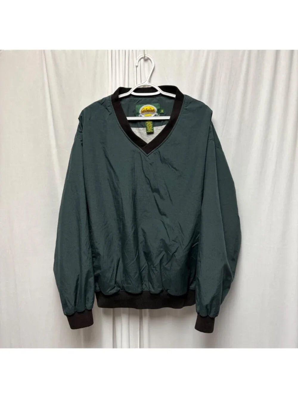 Cabelas Mens XL Green Nylon V Neck Pullover Windbreaker Outdoor Jacket 920919